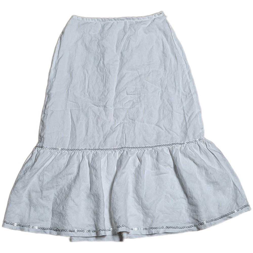 Ann Taylor LOFT Linen Midi Skirt Size 2 White Sequins Lightweight